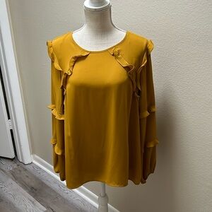 Gold ruffled Long-sleeve Blouse